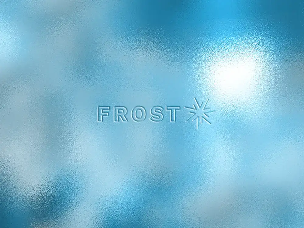 Das Logo "Frost" als Mockup auf einer Glasscheibe