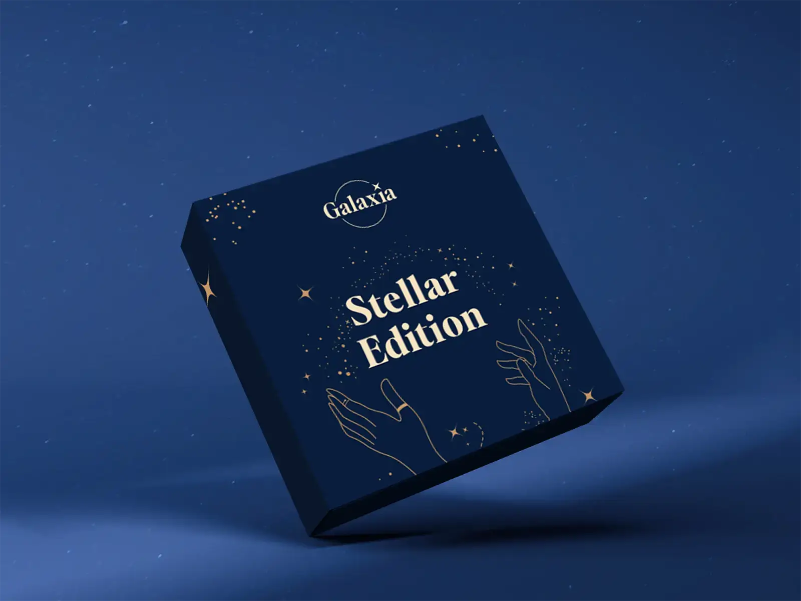 dunkelblaues Packaging-Design mit Galaxien