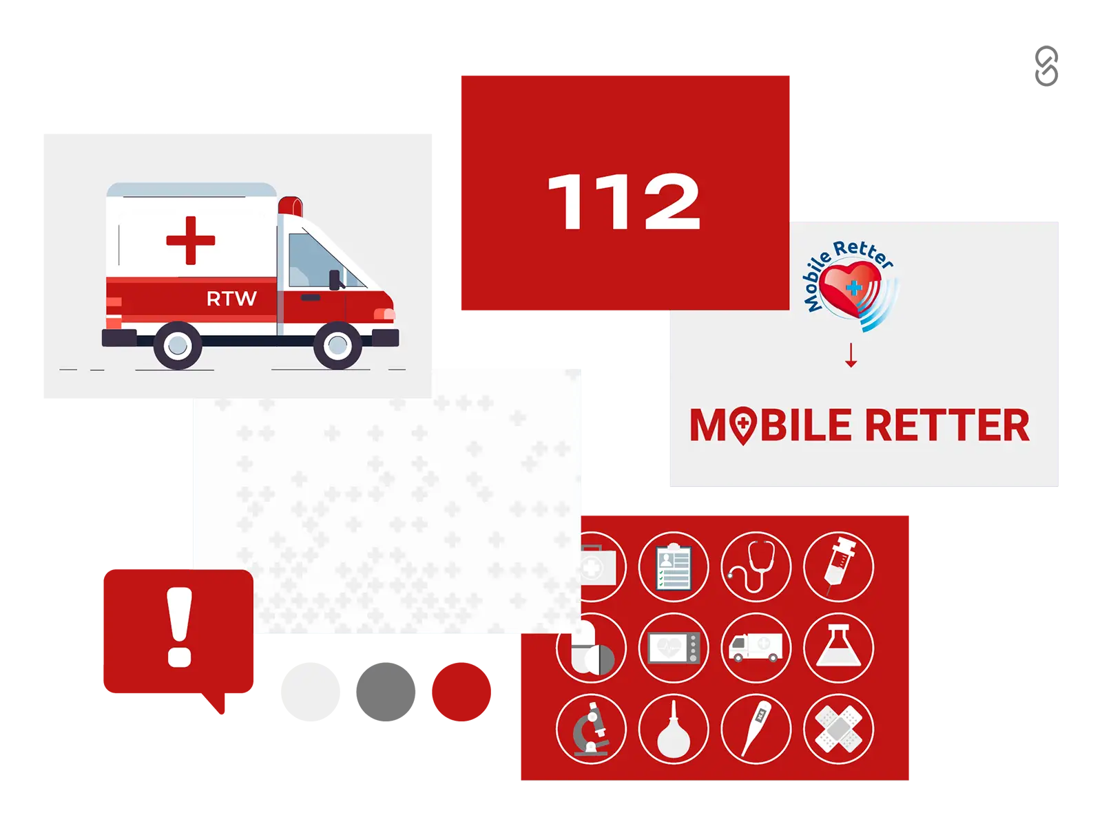 Erste-Hilfe-Moodboard in rot-weiß-grau