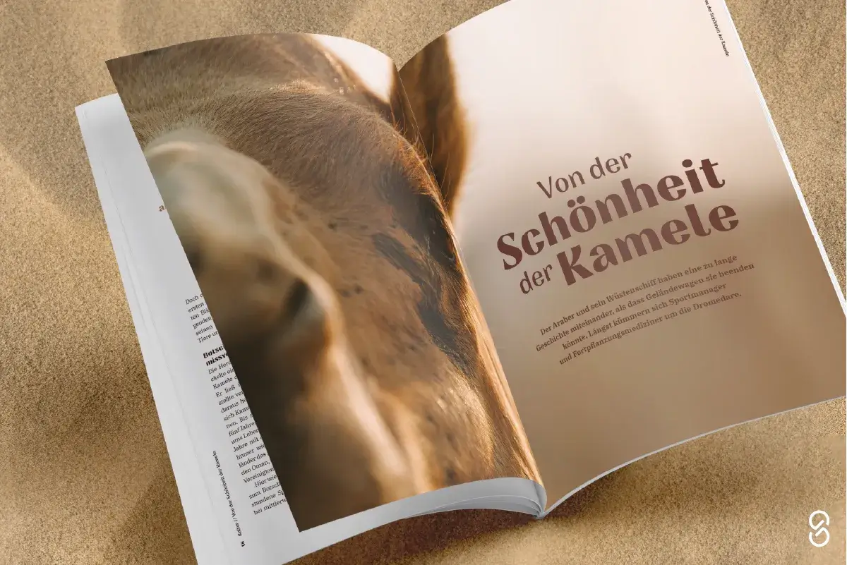 Magazin Mockup einer Innenseite mit Kamel