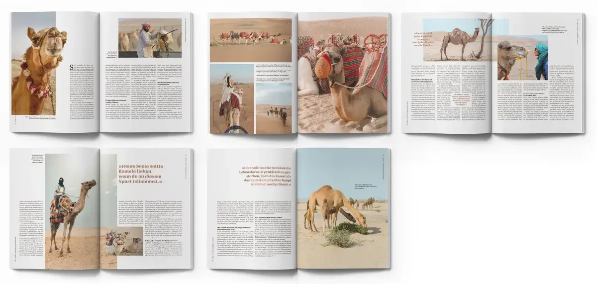 Magazin Mockup mehrerer Innenseiten mit Kamelen