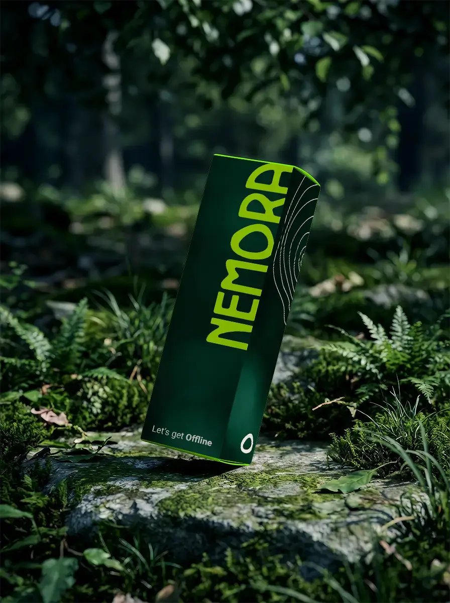 Packaging-Mockup für Nemora Wald-Branding