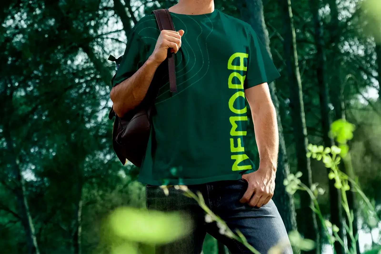 Shirt-Mockup für Nemora Wald-Branding